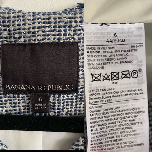 BANANA REPUBLIC Blue White Tweed Open Front Blazer Jacket Scalloped Edges 6 - Picture 7 of 7